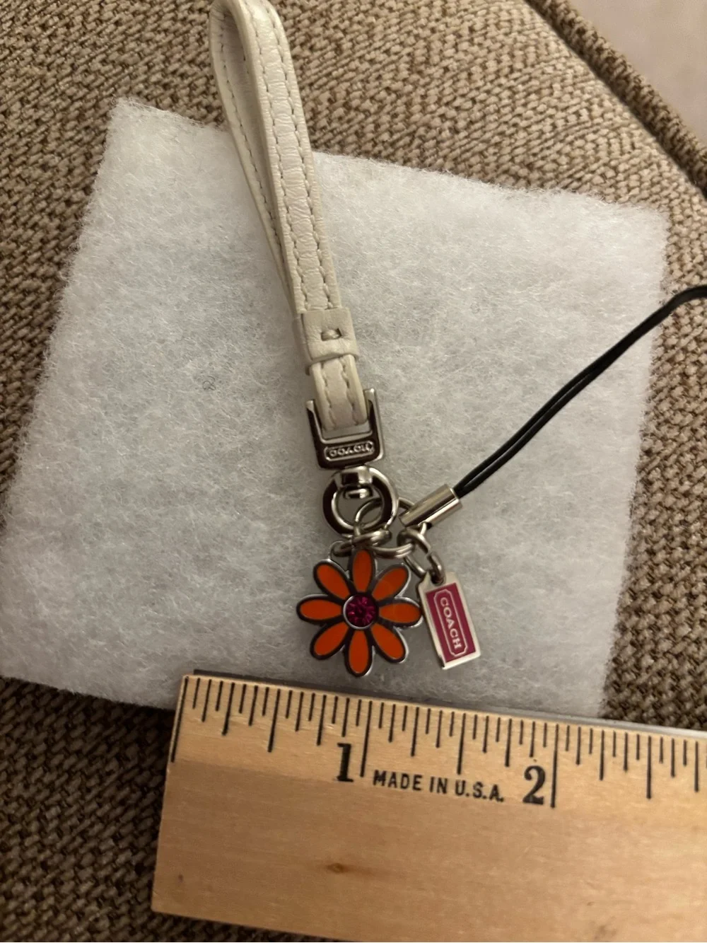 Coach Orange Daisy Key/phone/Bag Charm with Pink Coach Tag